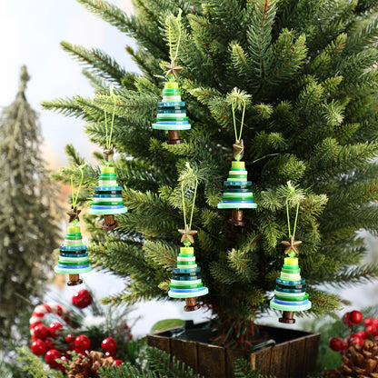 Soulchen 16 Sets Button Winter Ornament Kit Button Christmas Tree Craft DIY Green Hanging Ornament Kit for Home Winter Holiday Party Decoren