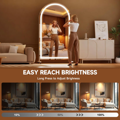 Hasipu 79" x 40" Arched LED Rolling Gym Mirror with Wheels, Dimmable Lighted Body Mirror with 3 Color Temperatures & Adjustable Brightness for Bedroom, Yoga Studio & Home Gym