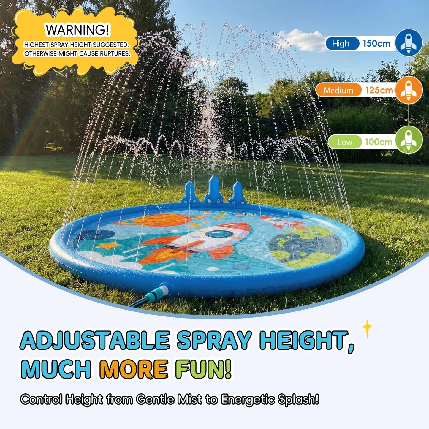 Peradix Toddler Splash Pad for Kids, 67" Sprinkler Mat with Ring Toss Game, Kids Summer Toys for Boys Girls & Family, Baby Splash Pad for Outside Backyard Garden Lawn Water Games, 6 Plastic Rings