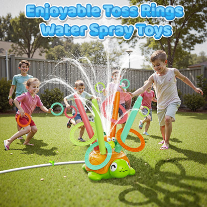4-in-1 Turtle Water Sprinkler Toys for Kids - Summer Oudoor Toy with Baseball Ringtoss Tubes - Outside Yard Lawn Backyard Park Garden Pool Games for Age 3 4 5 6 7 8 Year Old Toddlers Boys Girls Gifts