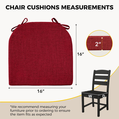 downluxe Indoor Chair Cushions for Dining Chairs, Soft and Comfortable Textured Foam Kitchen Chair Pads with Ties and Non-Slip Backing, 16" x 16" x 2", Red, 4 Pack