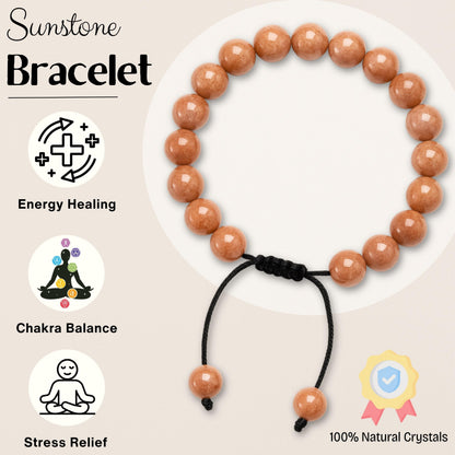 Amazing Gemstone Sunstone Bracelet for Women Men's Gifts - Protection Healing Crystal Bracelet - 8mm Gemstone Beaded Adjustable Bracelet