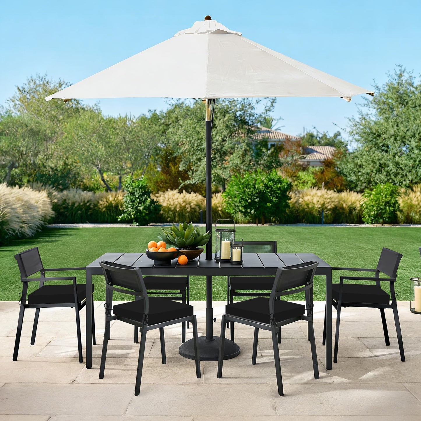 Basic Beyond Outdoor Chair Cushions Set of 6, Square Corner Outdoor Cushions for Patio Furniture, Water Resistant Patio Chair Cushions with 2 Ties, 18.5x16x3, Black