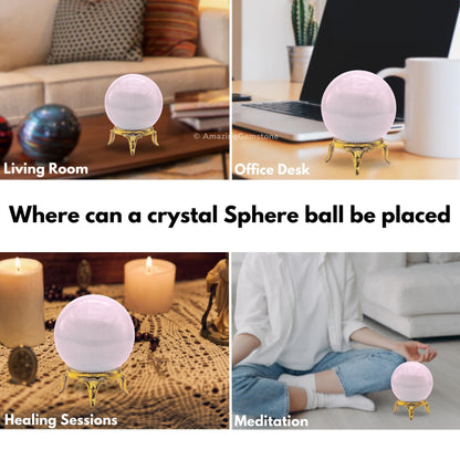 Amazing Gemstone Pink Calcite Crystal Ball with Stand - 2 Inches Crystal Sphere Meditation Balls for Witchcraft and Decorative Balls