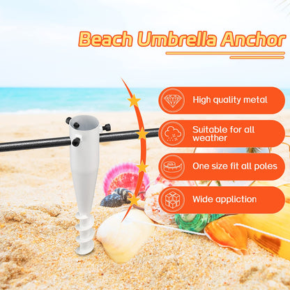 TALITARE Beach Umbrella Sand Anchor,17 Inches Heavy Duty Metal No Dig Beach Sand Ground Anchor,Windproof Umbrella Holder for Use in Ground, Soil, Grass, Sand (White,1Pcs)