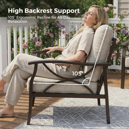 RoyalCraft Outdoor Patio Furniture Set, 5 Seats Outdoor Patio Set with 4" Thick Cushion, All-Weather Metal Patio Sofa with Coffee Table, Outdoor Sectional Furniture for Porch Backyard, Khaki&Beige