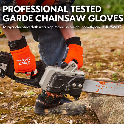 Vgo... Chainsaw 12-Layer Saw Protection on Both Hands Cow Leather Gloves (1 Pair,Size L, Orange, CA9760)