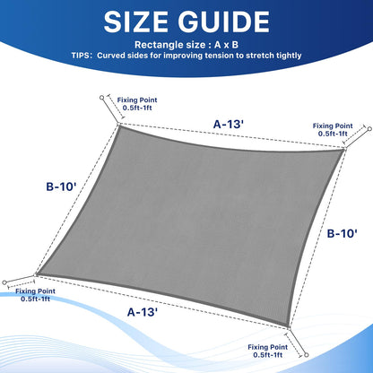 RoomHacks 10'x13' Sun Shade Sail, UV Protection Outdoor Shade, Curved Tear Resistant Heavy Duty Sun Shade for Patio Garden, Backyard, Deck, Car Port, Playground, (Grey)