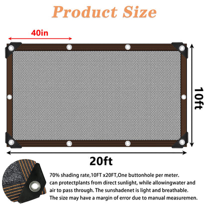 10x20FT Shade Cloth - for Garden Plants Greenhouse,70% Sunblock Shade Neting -for Outdoor Garden Pergola Patio Lawn Kennel Chicken Coop Easier to Hang Plant