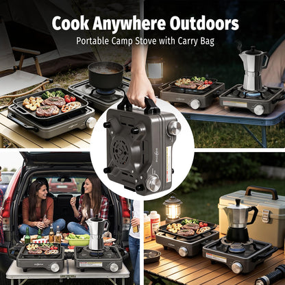 SHINESTAR 2 Burner Camping Stove, 24000 BTU Portable Propane Camp Stove with Brass Burner, Foldable Gas Stove with Windshield & Coffee Stand, Camping Essentials for Outdoor Cooking, or Emergencies