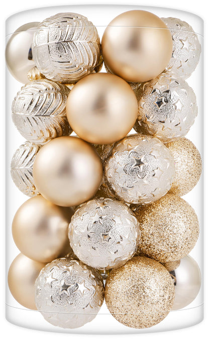 34ct Champagne Mini Christmas Ball Ornaments Shatterproof Plastic Christmas Tree Decorations for Xmas Party Home Office Holiday Decor -Small Size (1.57"/ 40mm)
