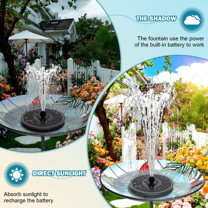 SZMP Solar Fountain for Bird Bath Spraying Water on Cloudy Day, Solar Water Fountain Pump Outdoor Garden 3.5W Black Glass Panel with 2000mAh Battery Replaceable Nozzles