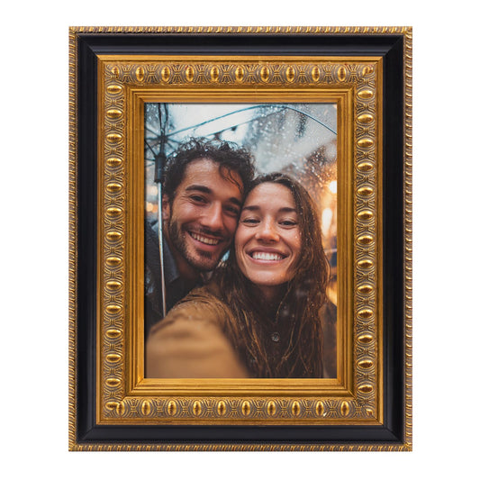 FOLKOR Vintage Gold 5x7 Frame for Memorial Pictures Oil Paintings, Horizontal or Vertical Display, Classical Wood Photo Frame For Drawings Diamond Art Prints Class Artwork Designer Show