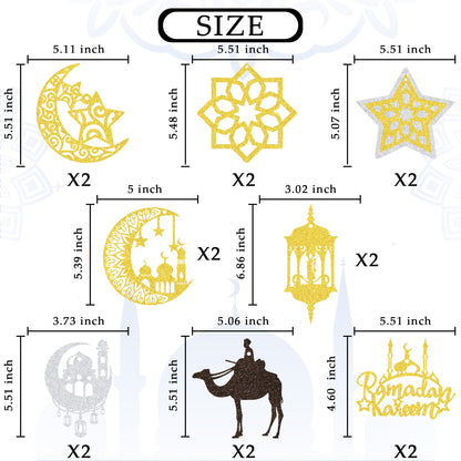 38PCS Ramadan Mubarak Decorations Umrah Mubarak Hang Swirl Star Moon Lantern Decor Sign for Eid Festival Muslim Islam Party Decoration Supplies