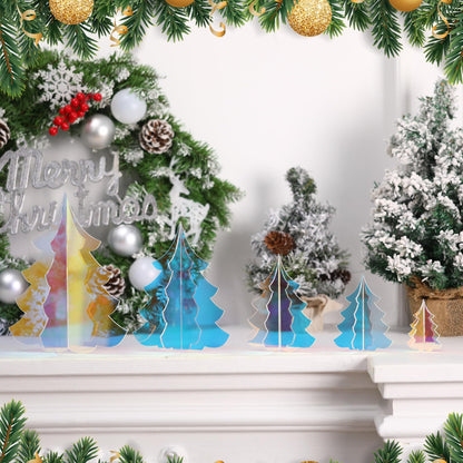 Amyhill 5 Set Holographic Christmas Tree Decor for Fireplace Mantel Iridescent 3D Christmas Tree for Window Shelves Table Centerpieces Modern Party Winter Decor