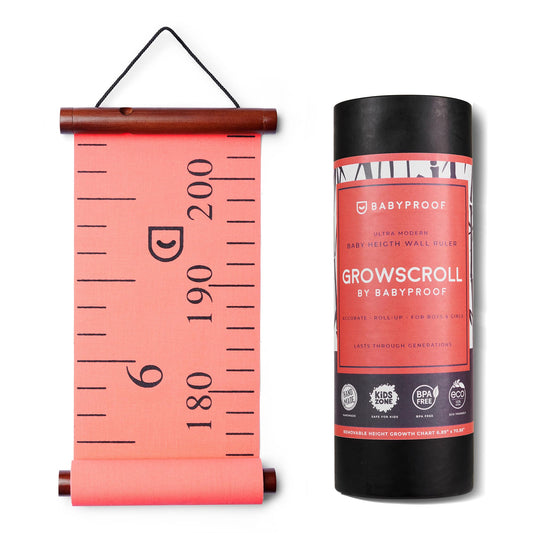 Growscroll Modern Kids Growth Chart for Wall - Unique Height Chart for Boys & Girls - Handcrafted Using Canvas & Hard Types of Wood - Makes A Great Collectible Or Family Heirloom - Coral