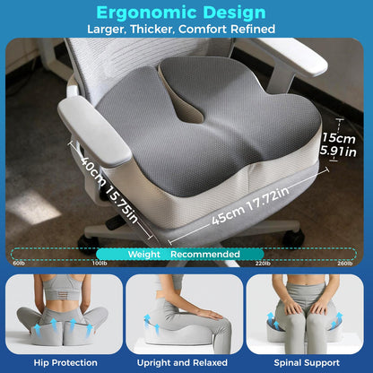 Seat Cushion for Office Chair with Adjustable Loft, Thick Memory Foam Chair Cushion for Back & Sciatica Tailbone Coccyx Pain Relief on Home Chair, Ergonomic Wheelchair Desk Pillow Hip Shaping Support