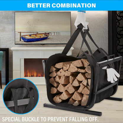 NBTORCH Firewood Carrier, Canvas Wood Carrier for Firewood, Waterproof & Heavy Duty Log Carrier Bag with Handle, 2PK Wood Tote Bags for Fireplace, Camping, Home, Outdoor and Fire Stove (Black)