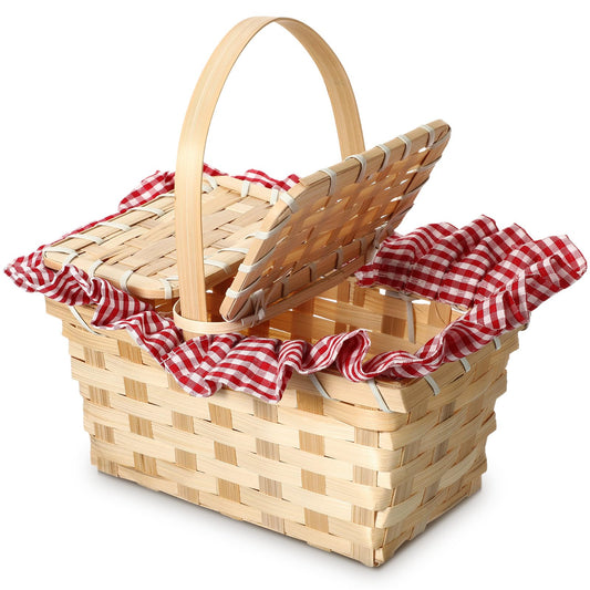 Teenyyou Mini Picnic Basket, Costume Accessory, Small Gingham Picnic Hamper for Halloween Women Costume Cosplay Accessory Hooded Cape Masquerade Dress up(Red and White)
