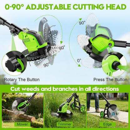 20000 RPM Electric Weed Wacker Cordless, 12″ Brushless Weed Eater Battery Powered with Wheel, 4-in-1 Grass Trimmer/Brush Cutter/String Trimmer, Lawn Mower Edger Stringless Weed Trimmer, 2 Battery Tool