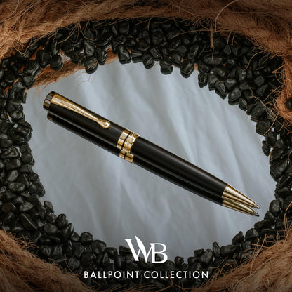 Wordsworth and Black Ballpoint Pen Set - Stunning Luxury Pen Bamboo Blackwood Gold Finish, Refillable, Best Ball Pen for Men & Women, Black Ink Refill, Elegant, Point Pen
