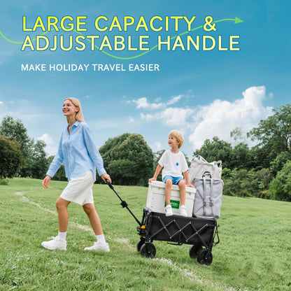 Collapsible Wagon with Wheels, 330 lbs Wagons Carts Foldable Wagon Cart, Carbon Steel Frame Structure, Lightweight Portable Folding Utility Grocery Shopping Cart for Grocery Sports Garden Camping