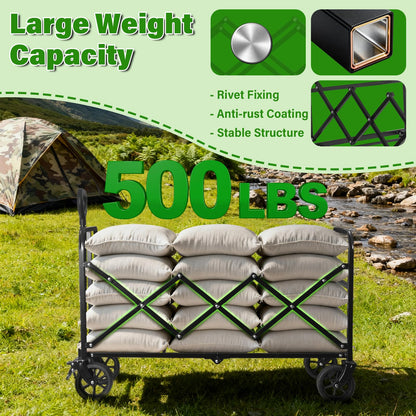 Wagon Cart Foldable,500Lbs Collapsible Wagon Cart with Wheels Portable, All Terrain Outdoor Utility Carts for Groceries, Camping, Sports, Garden, Shopping, Black