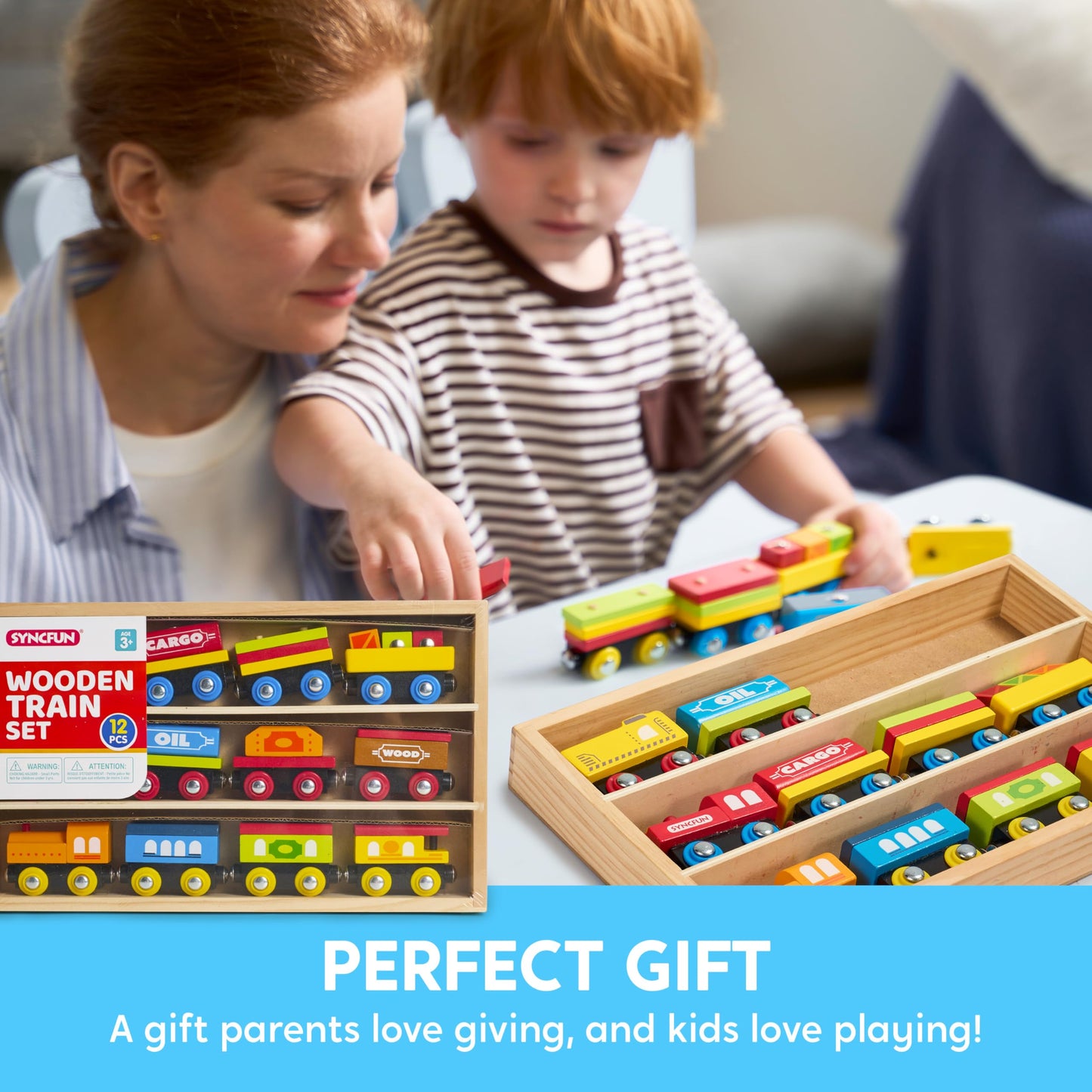 Montessori Wooden Train Toy Set for Kids, 12PCS Magnetic Train Cars with Storage Gift Box, STEM Educational Toy for Boys & Girls, Ages 2-8 Years, Easter Birthday Party Gift