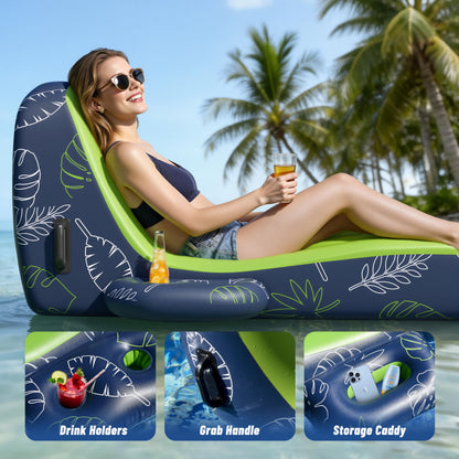 JOSEN Pool Floats Adult Heavy Duty, Inflatable Pool Lounger Float with Cup Holder and Caddy, Extra Large Pool Rafts for Adults, Tanning Pool Float Water Floaties Beach Lake Sunbathing