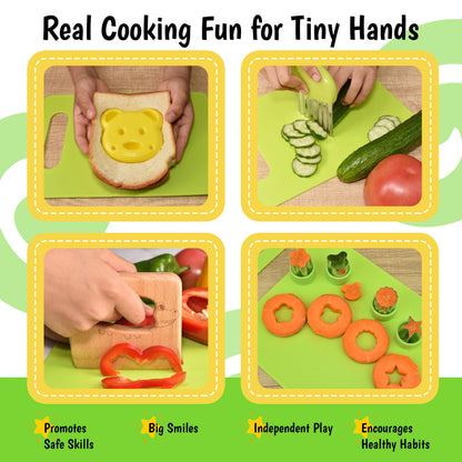 40-Pcs Kids Knife Set for Real Cooking, Toddler Cooking Set Montessori with Recipes Book, Toddler Kitchen Tools for Cooking, Kids Cooking Sets Real - Cutting Board and Knife Set