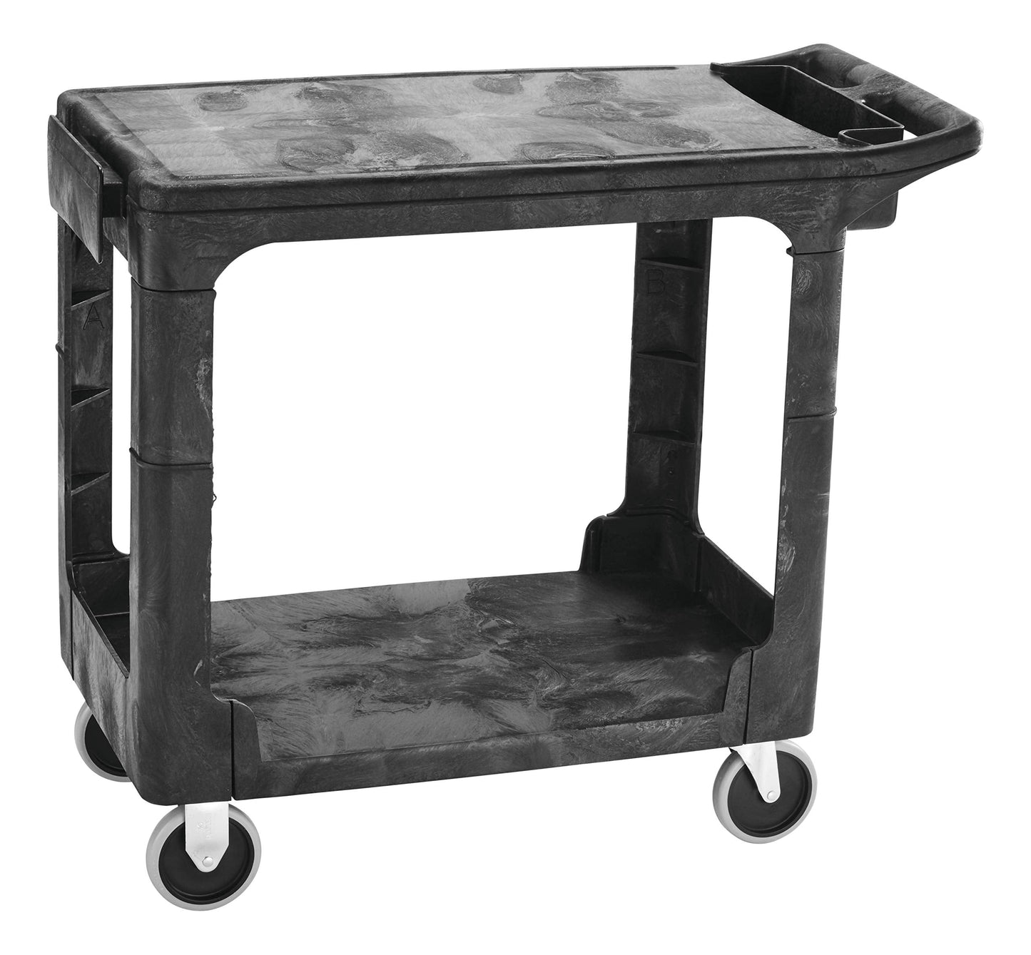 Rubbermaid Commercial Products 2-Shelf Utility/Service Cart Small Flat Shelves Storage Handle 500 lbs. Capacity for Warehouse/Garage/Cleaning/Manufacturing