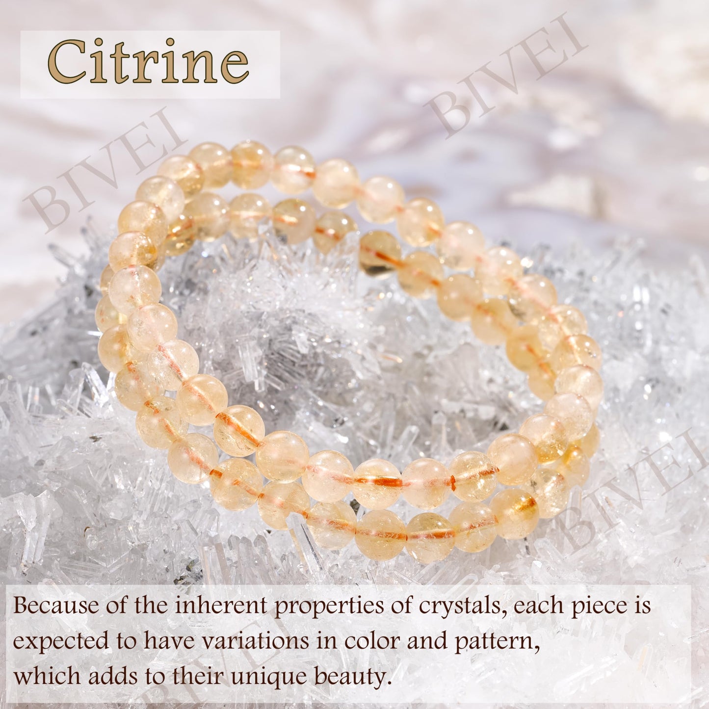 Bivei Citrine - Wealth & Success - 6mm Beaded Bracelets for Women Handmade Semi Precious Natural Stone Stretch Elastic Jewelry for Women Yoga Protection Gifts Small