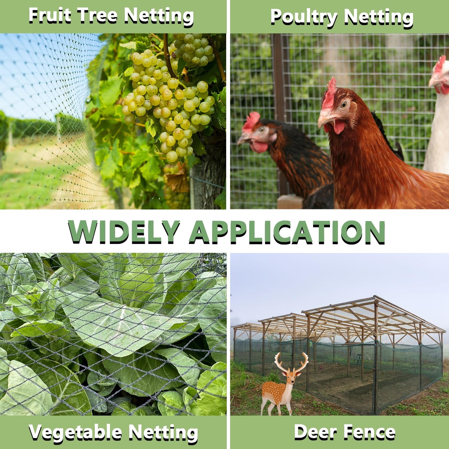 Bird Netting for Garden 7.5 x 65 FT Heavy Duty Black Garden Netting for Fruit Trees, Chicken Coop, Pond, Blueberry Bushes, Poultry & Deer Netting, HDPE Plant Protection Net Fence with Ties