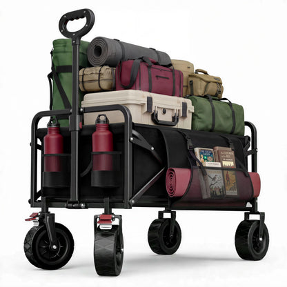 200L Collapsible Wagon Carts Foldable, Heavy Duty Beach Wagon with 7.48" All-Terrain Wheels, Portable Folding Utility Carts with Side Pocket for Beach, Camping, Groceries, Garden & Sports