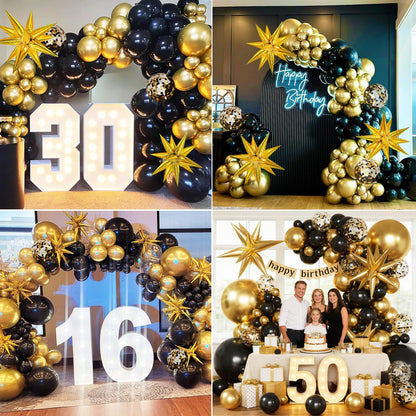 KARLURE Black and Gold Balloons Arch Kit with Black Gold Confetti Balloons for 2026 Graduation Decorations Class Grad Men Birthday Party Prom Retirement Masquerade Anniversary Party Decorations