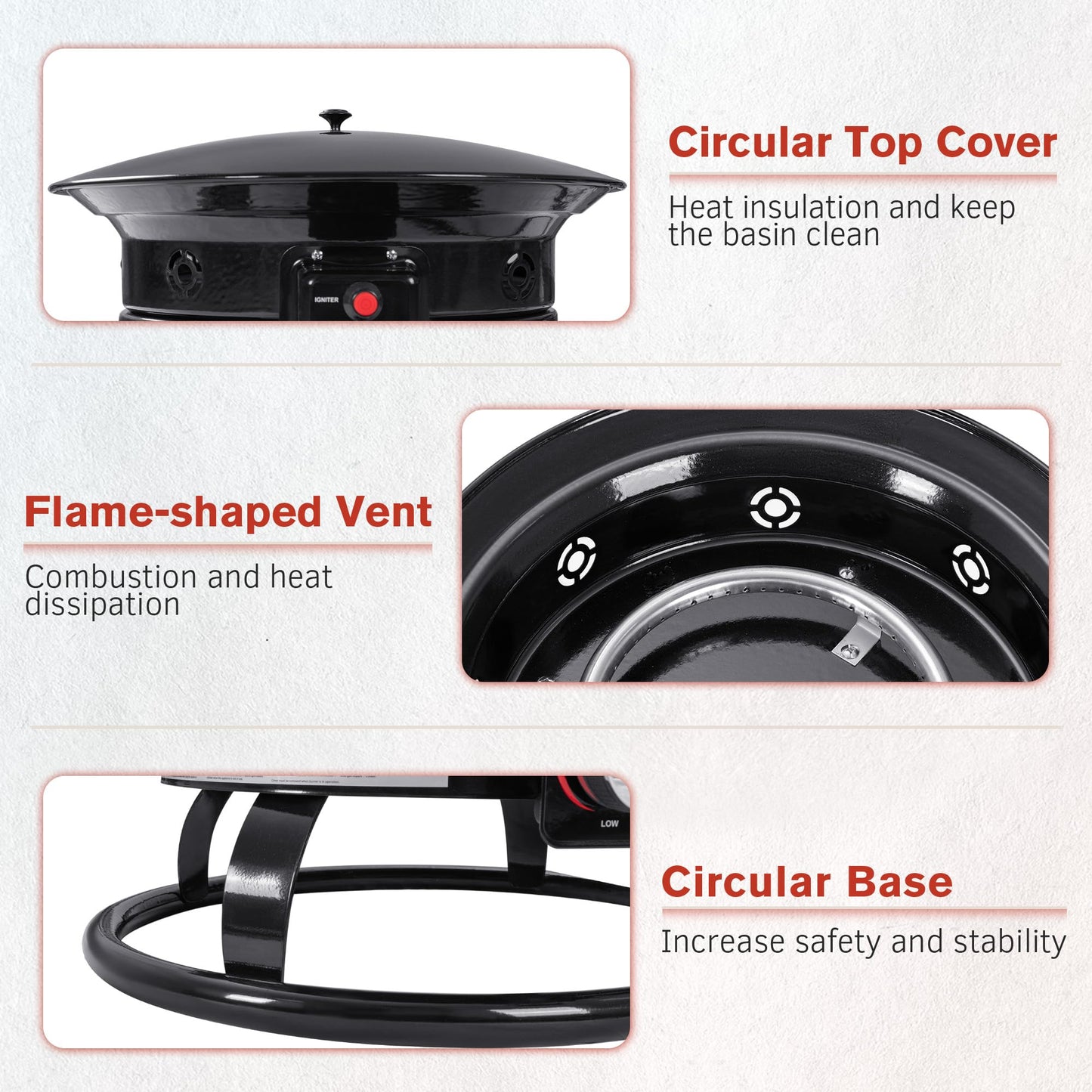 Devoko 19 Inch Smokeless Propane Fire Pit 53000 BTU Portable for Outside,Backyard, RV Camping and Beach Party