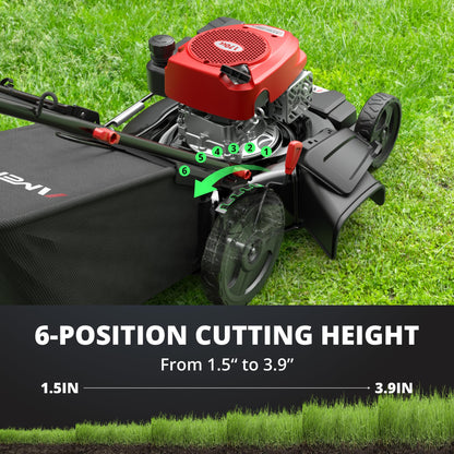 AMERISUN Self-Propelled Gas Lawn Mower, 170cc OHV Engine with High-Velocity Cooling, 21" Steel Deck, 1.4-Bushel Grass Catcher, 6-Position Height Adjustment, 3-in-1 Mulching & Discharge System