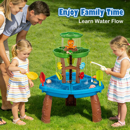 VROGTIK Water Table for Toddlers with Fishing Game Set 3-Tier Kids Sand Water Table Sensory Outdoor Toys for Kids Ages 4-8 Summer Beach Outside Toys Backyard for Kids Toddlers Age 3 4 5 6 7 8 9 10