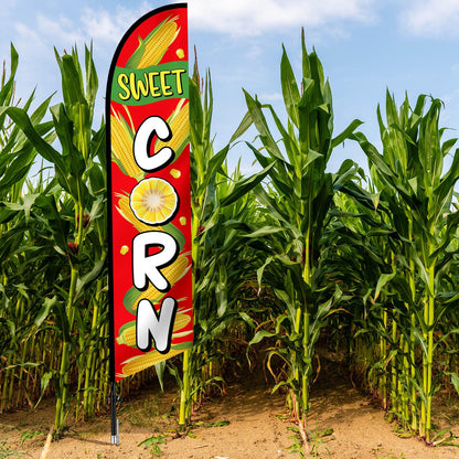 Mindsoft 2.5 x 12 ft Sweet Corn Feather Flag - Windless Single-sided Printing Feather Flag without Pole Outdoor Advertising Banner for Business (Red)