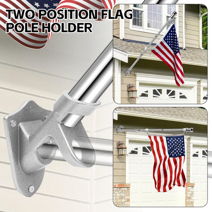 5 FT Flag Pole kit and American Flag 3x5ft with Pole Kit for Outside, Heavy Duty Flag Pole 5FT with 3x5ft American Flag, Stainless Steel Aluminum Multi-Position Flag Pole with Bracket Holder (silver)