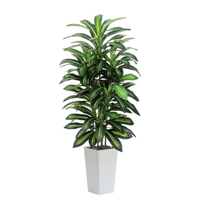 Artifical Dracaena Tree Indoor, 5FT Tall Fake Floor Plants with White Planter, Fuax Silk Yucca Tree for Home Office Living Room Bedroom Farmhouse Modern Outdoor Topiary Tree