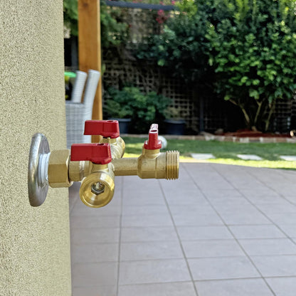 HQMPC Hose Splitter – Heavy-Duty Brass Garden Faucet Connector Garden Hose Splitter 3 Way 3/4" GHT Thread Red Handle