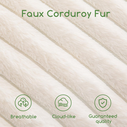HIGOGOGO Round Stuffed Pouf Ottoman, Stripe Faux Fur Poufs with Foam Chunk Filling, Furry and Fluffy Pouf Foot Stool Storage Ottoman, 20 X 15 Floor Poufs Foot Rest for Living Room, Beige