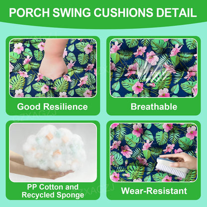 GZXAGZJ Porch Swing Cushions 70x40 inch Waterproof Outdoor Swing Cushions with Backrest and Ties Thicken 5" Swing Cushion for Outdoor Furniture Garden Lawn Patio Backyard (Rainforest Pattern)