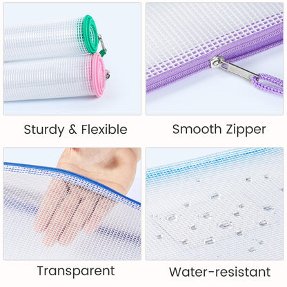 Sooez 36 Pack Mesh Zipper Pouch with Sticky Labels, A4 Mesh Bags, Toy Storage Board Game Puzzles Organization, Sturdy Letter Size File Folders Organizer for Teacher School Classroom Office Supplies