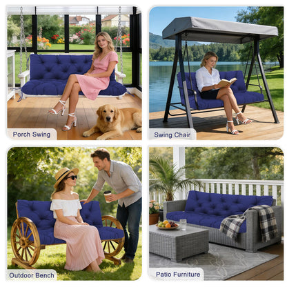 MQSXBF Porch Swing Cushions Outdoor 60 inch x 40 Waterproof Swing Cushions 3 Seater Replacement with Backrest & 8 Ties 5" Thick Bench Swing Cushions for Outdoor Furniture Patio(Navy Blue)