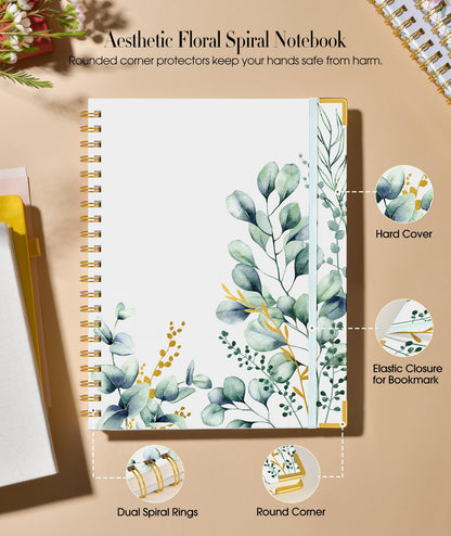 Aesthetic Spiral Notebook Journal for Women, 200 Pages Lined Notebooks 8.5” x 11”, A4 Large Hardcover Spiral Journals with 100 GSM Thick Paper, Cute College Ruled Notebook for Writing Work School