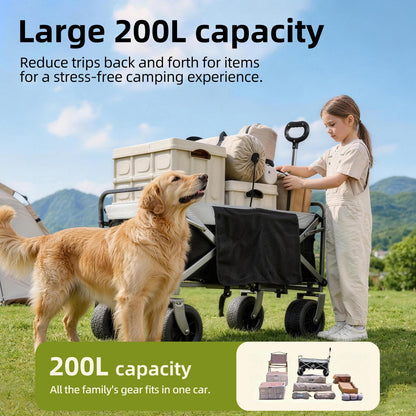 BUERTS Collapsible Wagon - 600LBS Heavy-Duty Large Capacity Foldable Utility Cart, Oversized All-Terrain Wheels, 3-Second Quick Fold Beach Wagon for Camping, Gardening, Beach & Backcountry Trip（BLACK）