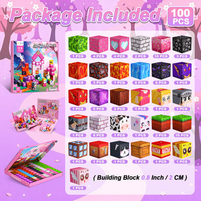 Magnetic Blocks for Kids, 100PCS 0.8inch Magnetic Building Blocks, Magnetic Cubes for STEM Constructions Magnetic Blocks for Boys Girls Age 3 4 5 6 7 8-12, Ideal Holiday Birthday Gifts(Sakura Lava)