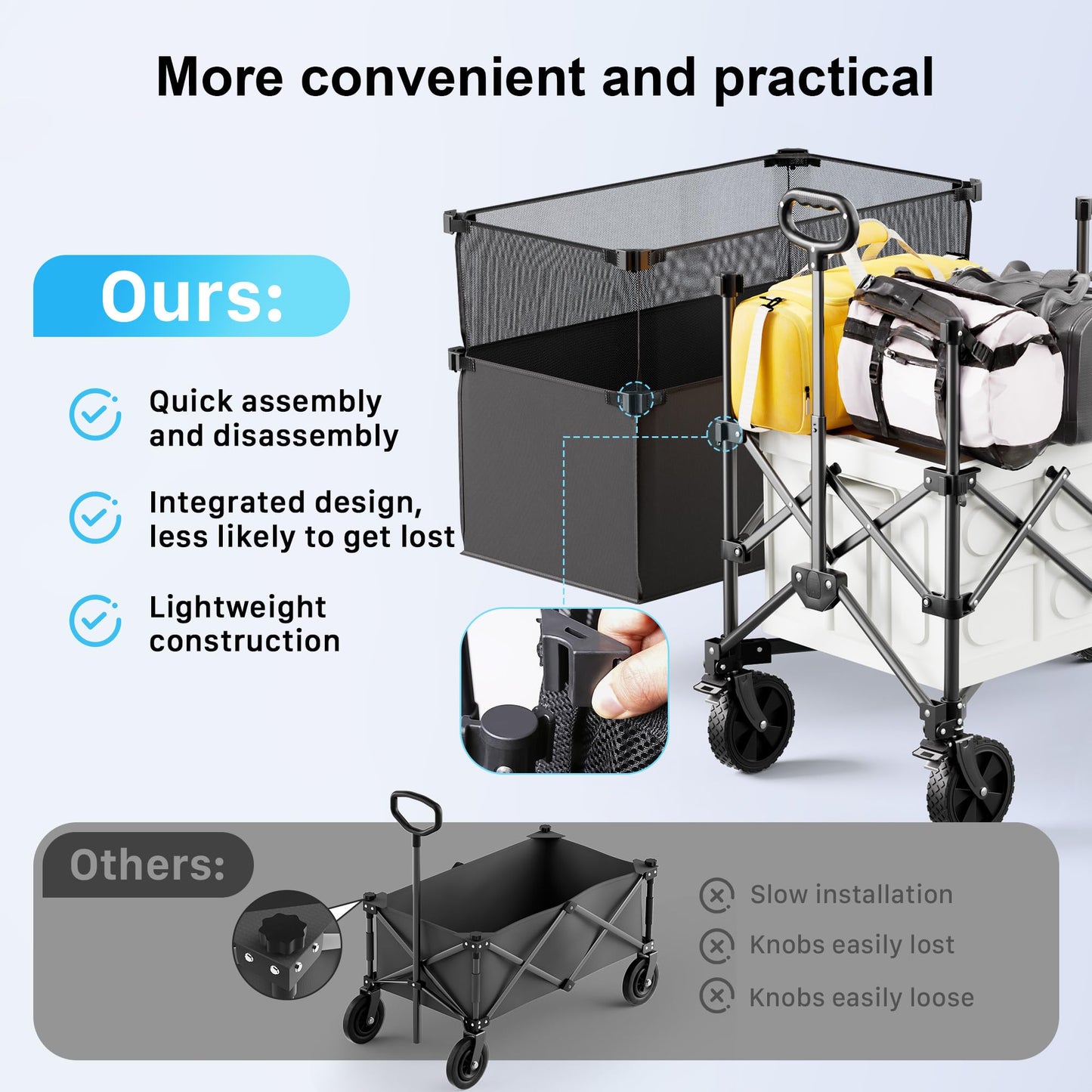 HOMBETTA 39" Collapsible Wagon Cart, 450 lbs Heavy Duty Folding Wagon with Brakes, Adjustable 150L-300L Utility Wagon with All-Terrain Wheels for Camping, Garden, Beach and Shopping